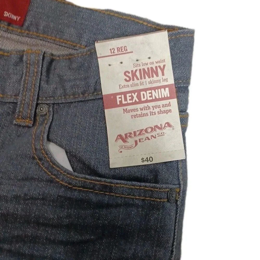 Arizona Boys Jeans Size 12 Regular Skinny Black Denim New With Tags - Picture 3 of 6
